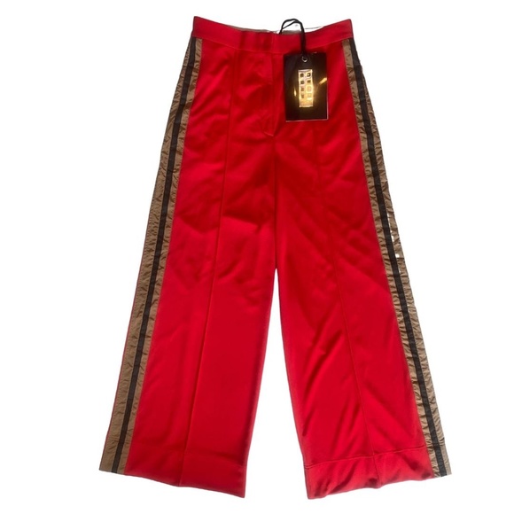 Moncler NWT Red Jersey Sport High Waisted Wide Leg Striped Track Pants Trousers - Picture 2 of 11